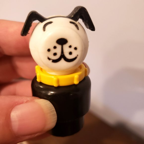 Fisher Price Little People Lucky Black Dog Yellow Red Collar Wood Rivet Ear Lot - Picture 9 of 10